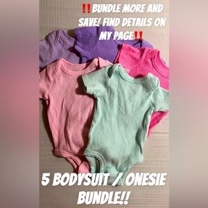 (5) 0-3m Ribbed Onesies - Pink and Purple